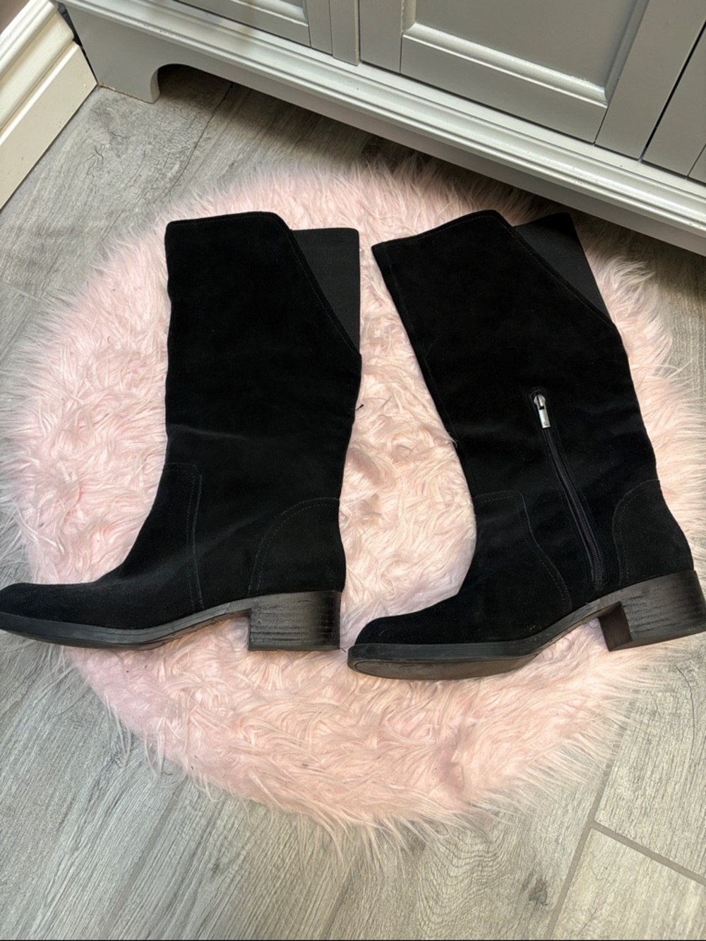 Lucky Brand Black Suede Mid-Calf Heeled Boots